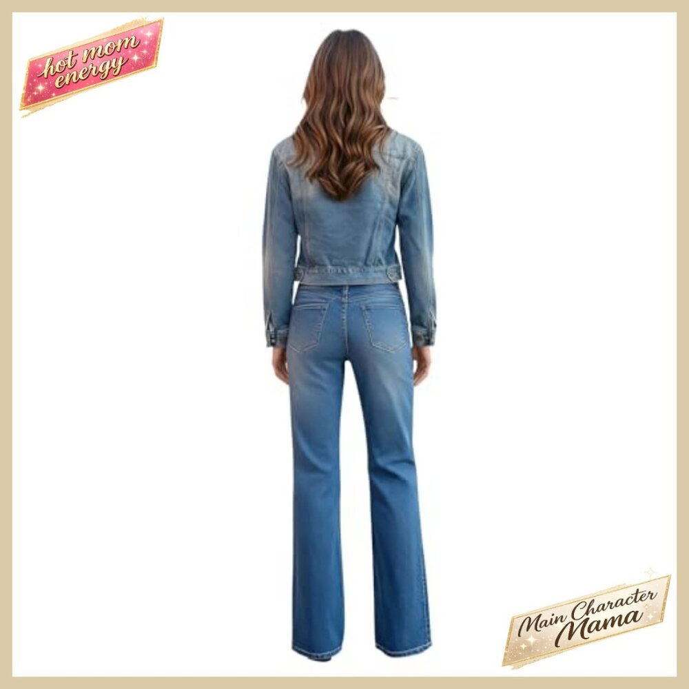 Cropped Denim Jacket Classic Collared Button Down… - image 5